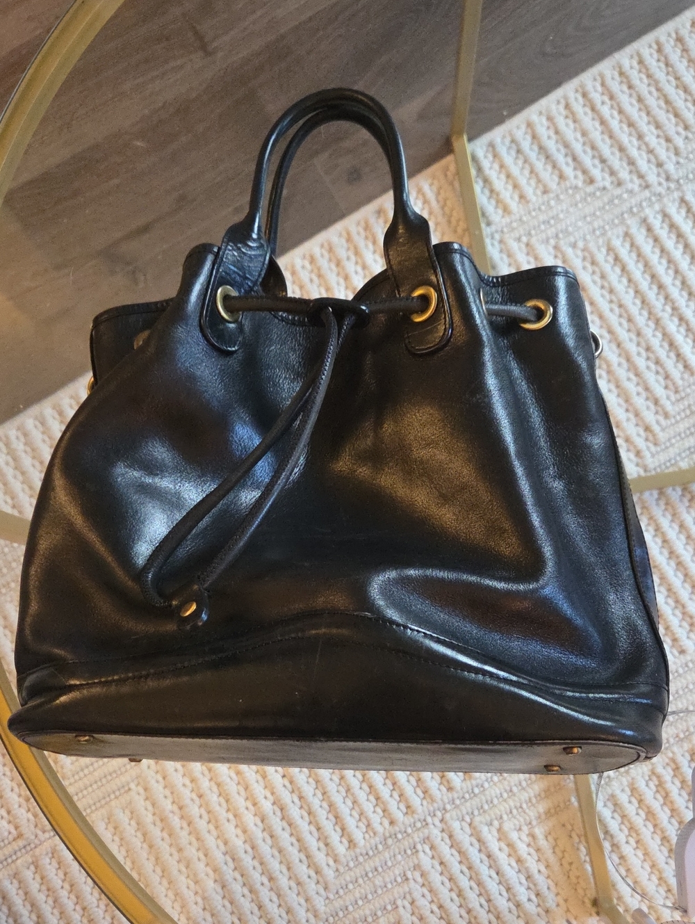 Monsac Italian Leather Bucket Bag With Drawstring Closure